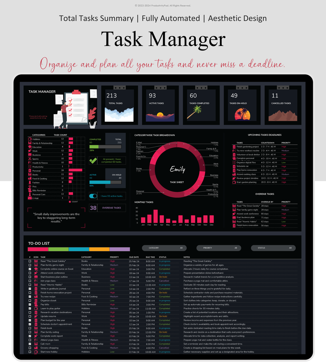 Ultimate Task Manager Google Sheets Planners Productivity Pad