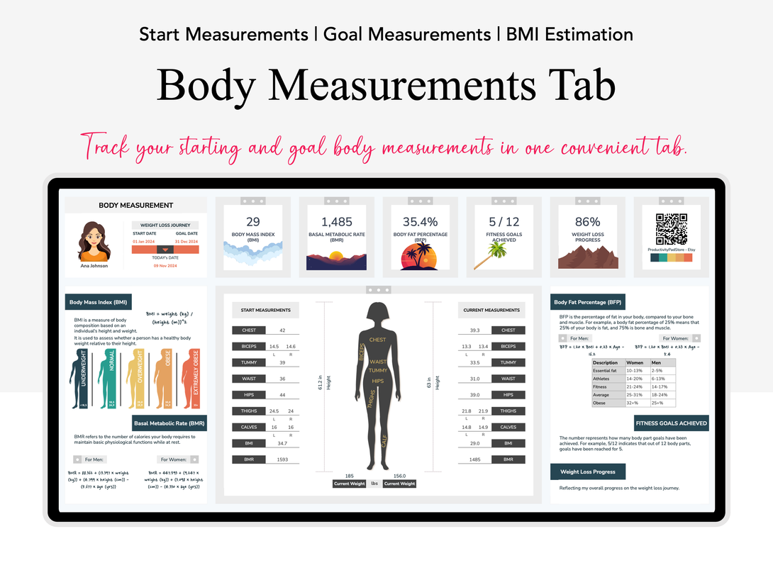 Weight Loss & Fitness Tracker Google Sheets Planners Productivity Pad