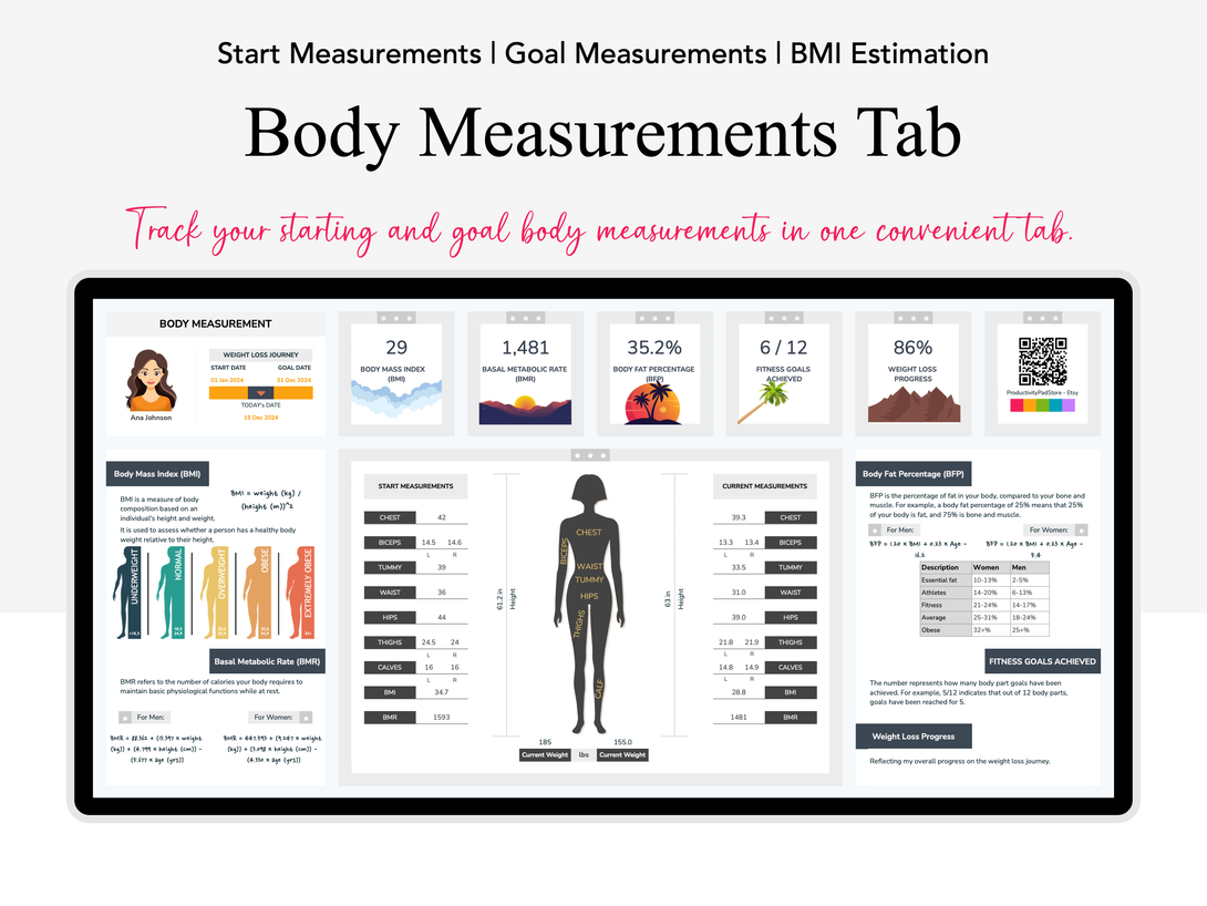 Weight Loss & Fitness Tracker Google Sheets Planners Productivity Pad