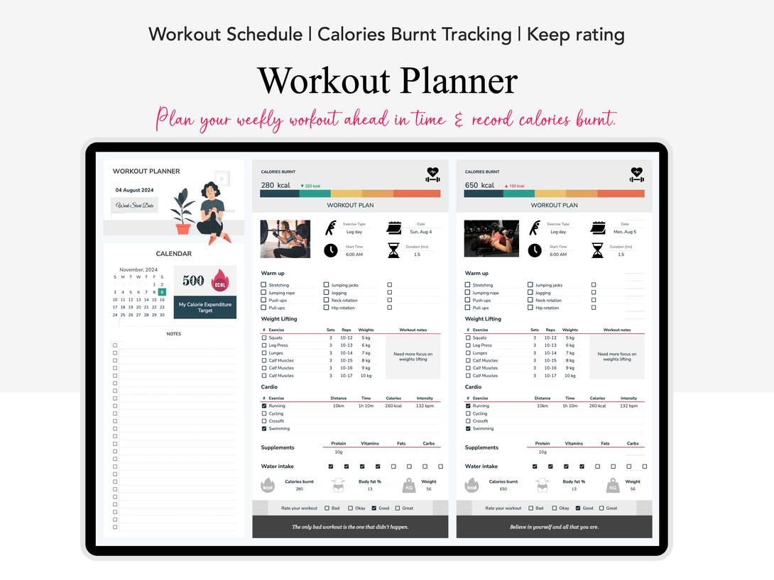 Weight Loss & Fitness Tracker Google Sheets Planners Productivity Pad