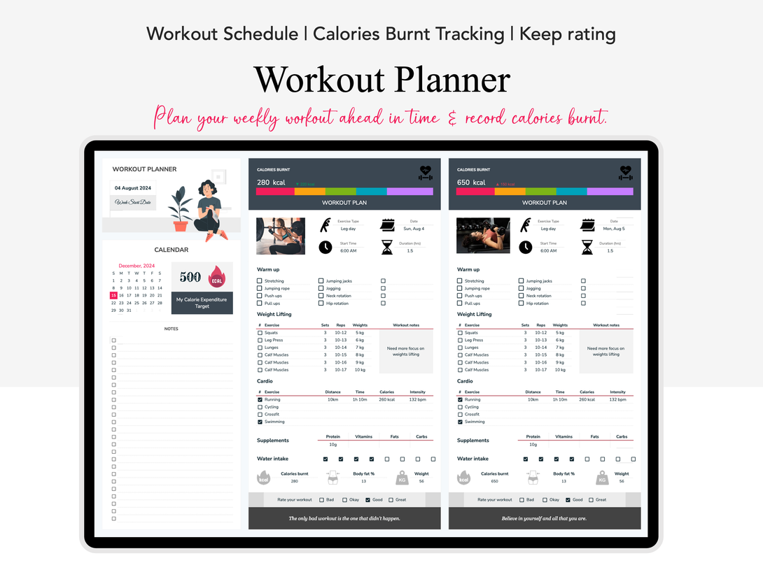 Weight Loss & Fitness Tracker Google Sheets Planners Productivity Pad