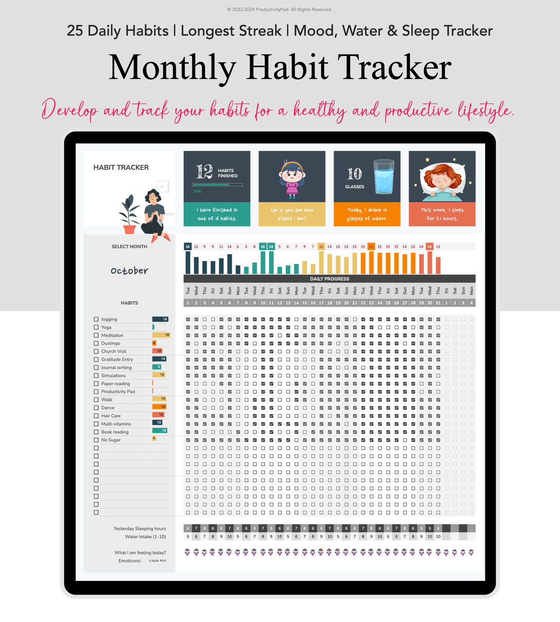 Weight Loss & Fitness Tracker Google Sheets Planners Productivity Pad