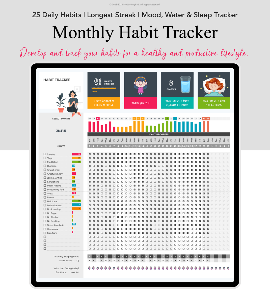 Weight Loss & Fitness Tracker Google Sheets Planners Productivity Pad