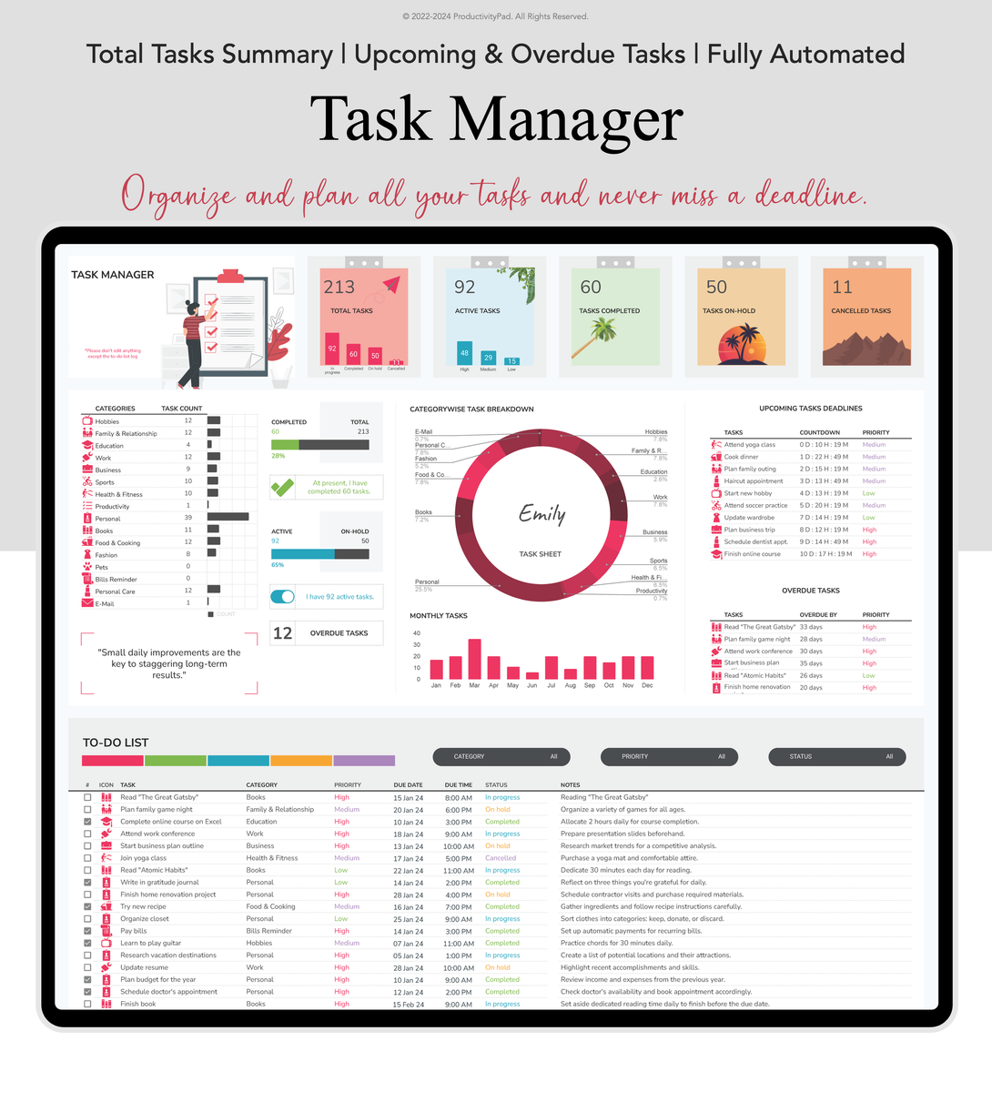 Ultimate Task Manager Google Sheets Planners Productivity Pad